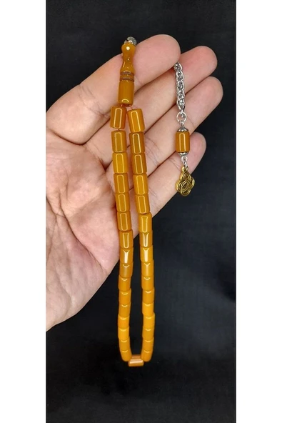 ÇUBUK KEHRİBAR TESBİH SARI RENK KESME KESİM T-439