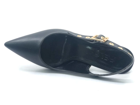 Feles Kemer Toka Detaylı Arkası Açık Stiletto Kadın Topuklu Ayakkabı - 9