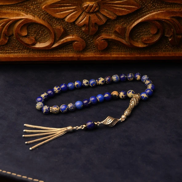 Gümüş İmame Gümüş Püskül Küre Kesim 8x8 mm Doğal Lapis Lazuli Taşı Tesbih ürün görseli 1