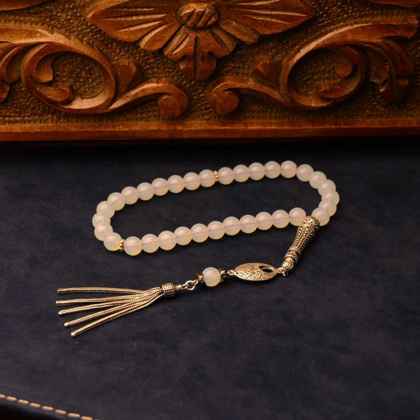 Gümüş İmame Gümüş Püskül Küre Kesim 8.x8 mm Doğal Termal Kuvars Taşı Tesbih ürün görseli 1