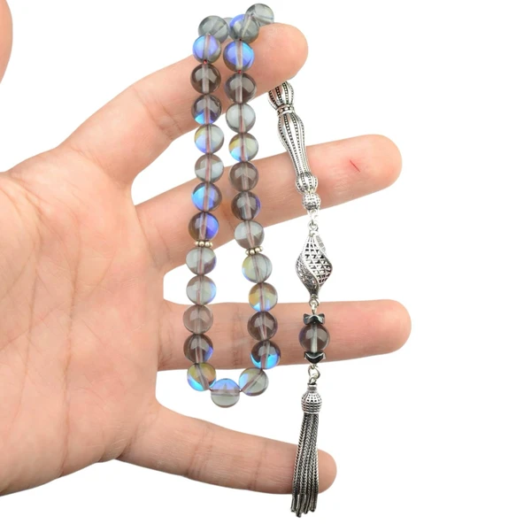 Gümüş İmame Gümüş Püskül Küre Kesim 8.x8 mm Doğal Termal Kuvars Taşı Tesbih - 3