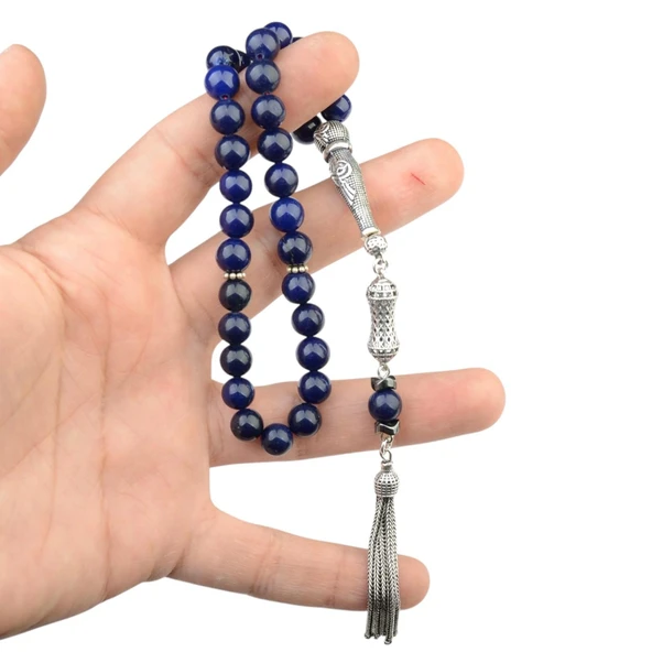 Gümüş İmame Gümüş Püskül Küre Kesim 8x8 mm Doğal Apatit Taşı Tesbih - 3