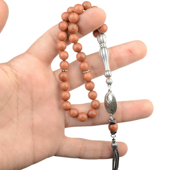 Gümüş İmame Gümüş Püskül Küre Kesim 8x8 mm Doğal Yıldız  Taşı Tesbih - Resim 3