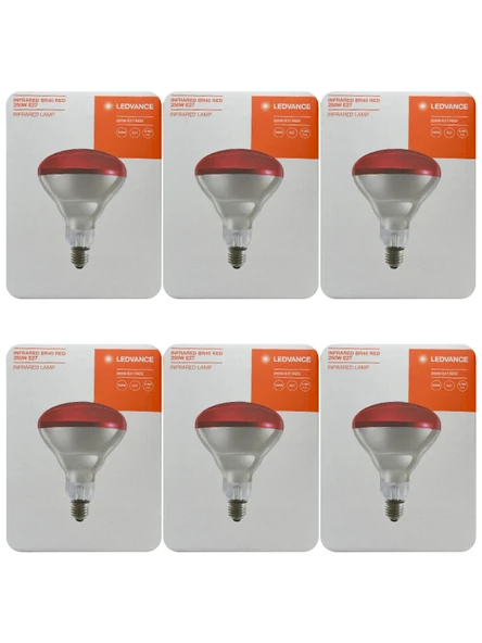 (6 Adet) Ledvance 250W Kızılötesi (infrared) Isıtıcılı Hayvan Isıtma ve Fizik Tedavi Lambası (Kırmızı Işık) E27 (Kalın Duy)