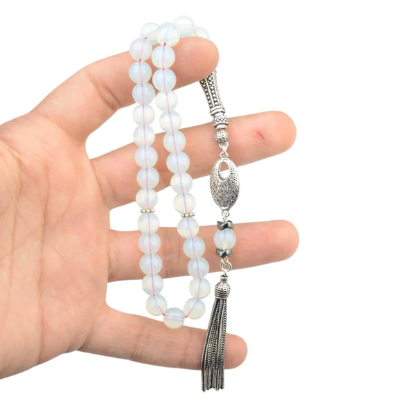 Gümüş İmame Gümüş Püskül Küre Kesim 8.x8 mm Doğal Termal Kuvars Taşı Tesbih - Resim 3