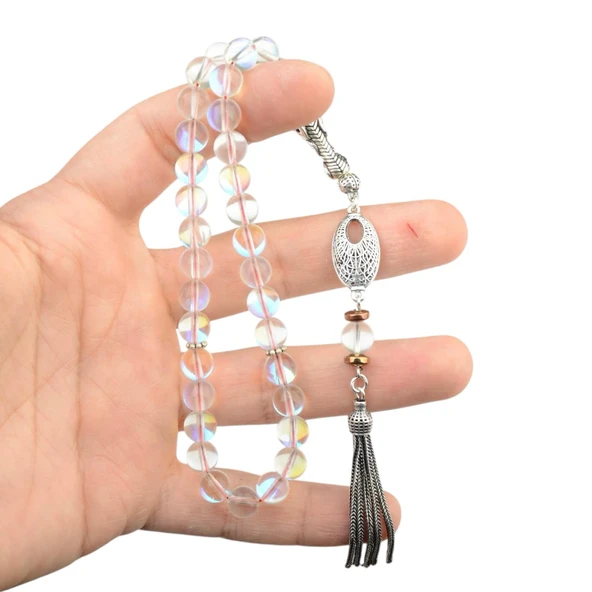 Gümüş İmame Gümüş Püskül Küre Kesim 8.x8 mm Doğal Termal Kuvars Taşı Tesbih - Resim 3