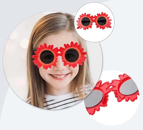 Kırmızı Renk Papatya Şekilli Parti Gözlüğü 18x10 Cm - Resim 2