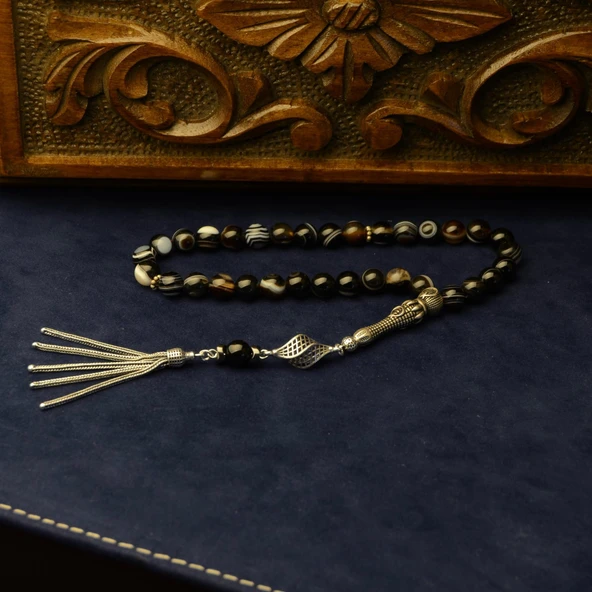 Gümüş İmame Gümüş Püskül Küre Kesim 8x8 mm Doğal Yemen Akik Taşı Tesbih ürün görseli 1