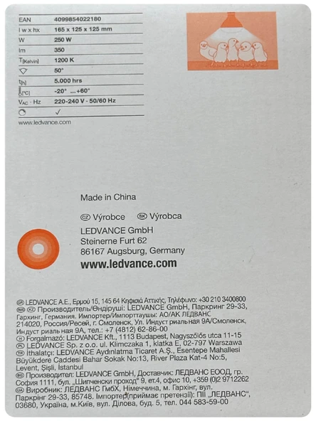 (10 Adet) Ledvance 250W Kızılötesi (infrared) Isıtıcılı Hayvan Isıtma ve Fizik Tedavi Lambası (Kırmızı Işık) E27 (Kalın Duy) - 4