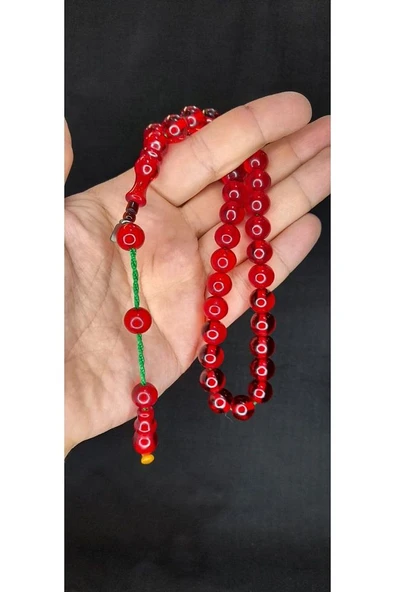ÇUBUK KEHRİBAR TESBİH KÜRE KESİM KIRMIZI RENK T-416 - 2