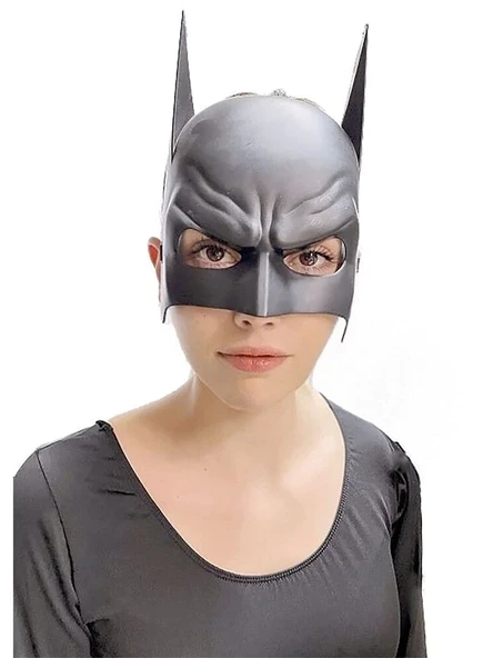 Siyah Renk Çocuk Boy Arkadan Lastikli Batman Maskesi A Kalite  20x14 Cm - 4