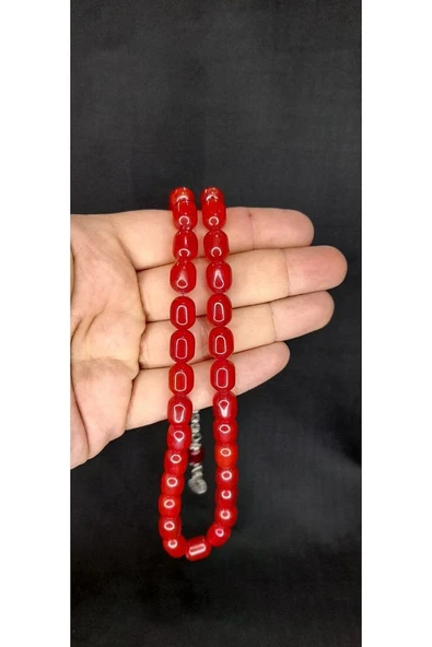 ÇUBUK KEHRİBAR TESBİH KIRMIZI RENK KAPSÜL KESİM T-441 - 2