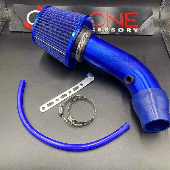 Spor Açık Hava Filtresi Krom Borulu Mavi Renk -Boru Çapı 7,6cm Uzunluk 23cm - 3