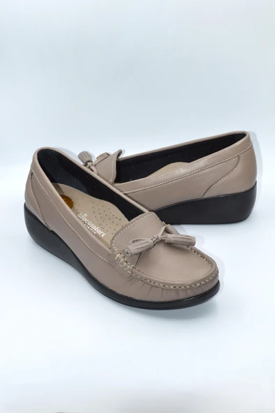 Kadın Vizon Hakiki Deri Comfort Topuk Jelli Ayakkabı ( Elm-0042 ) - 4