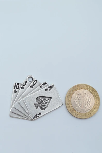 Poker İskambil Gümüş Kaplama Örme Zincir Kolye - Resim 4