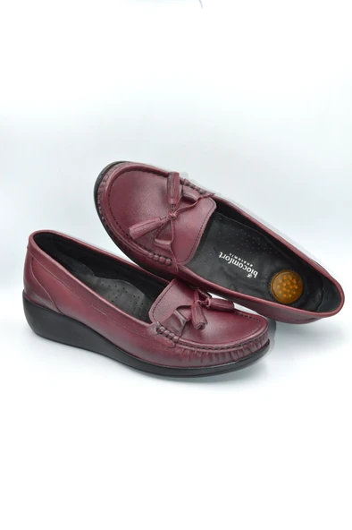 Kadın Bordo Hakiki Deri Comfort Topuk Jelli Ayakkabı ( Elm-0042 ) - 6