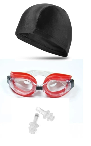 3lü Set Havuz Deniz Yüzücü Gözlüğü Boneli Tıkaçlı UV Korumalı Yüzme Seti - 3