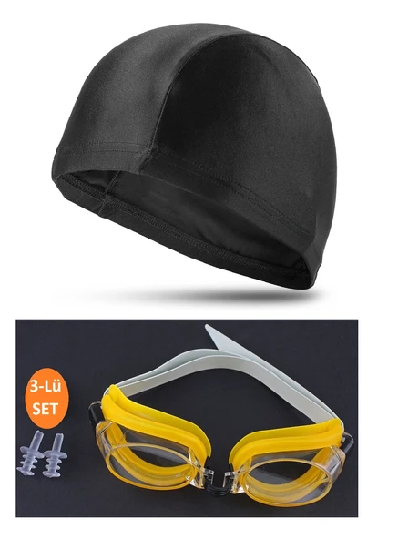3lü Set Havuz Deniz Yüzücü Gözlüğü Boneli Tıkaçlı UV Korumalı Yüzme Seti - 4