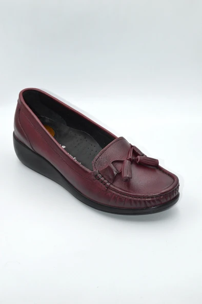 Kadın Bordo Hakiki Deri Comfort Topuk Jelli Ayakkabı ( Elm-0042 ) - 2