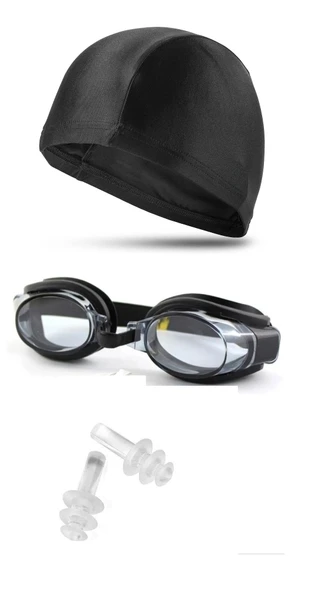 3lü Set Havuz Deniz Yüzücü Gözlüğü Boneli Tıkaçlı UV Korumalı Yüzme Seti