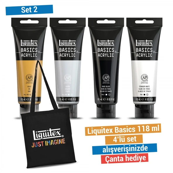 Liquitex Basics 118ml Monochrome Luxe Colors 4 Renk Akrilik Boya Seti - Çanta Hediyeli ürün görseli