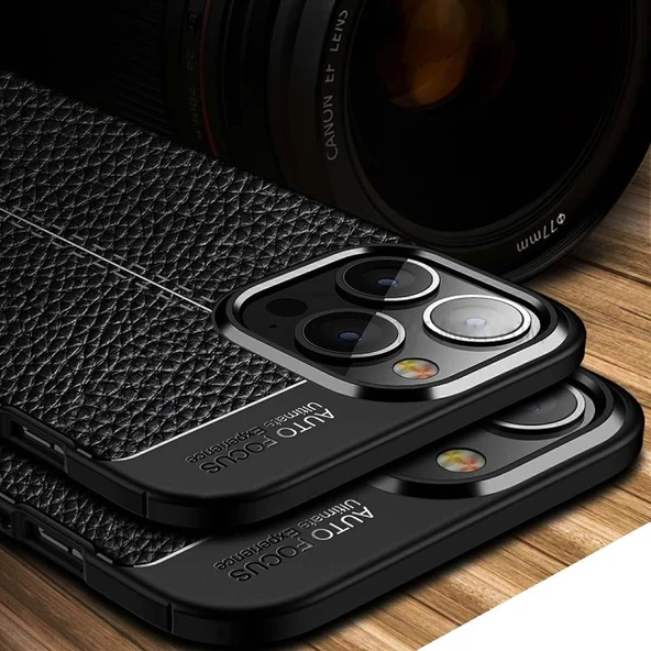 Vendas iPhone 13 Pro Deri Desenli Çift Katmanlı Silikon Kılıf - 5