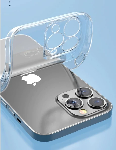 Vendas iPhone 13 Pro Uyumlu (13 Pro) Simple Serisi Kamera Korumalı Soft Şeffaf Silikon Kılıf + Seramik Nano Ekran Koruyucu - 5