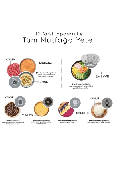 Karaca Mastermaid Power 10 in 1 Mutfak Robotu Silver Blender Seti 2000w - 3