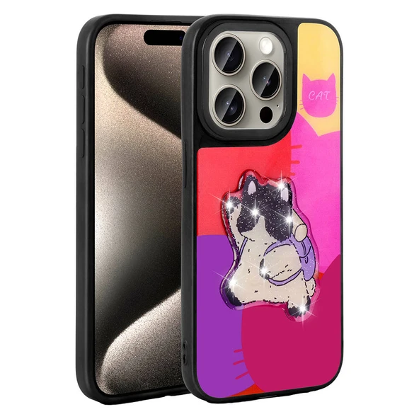 Apple iPhone 15 Pro Kılıf Parlayan Kabartmalı İkonik Figürlü Zore Amas Silikon Kapak - 10