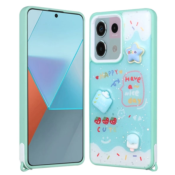 Xiaomi Redmi Note 13 Pro 5G Kılıf Parlayan Simli Kabartma Figürlü Zore Cevze Kapak - 11