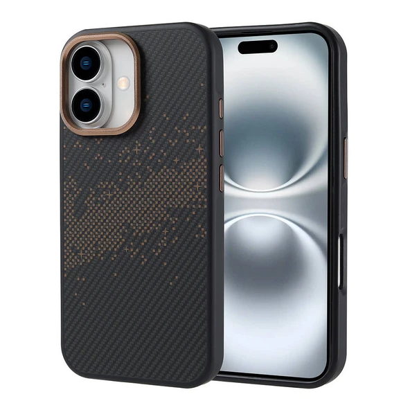 Apple iPhone 16 Kılıf M-safe Şarj Özellikli Karbon Fiber Tasarımlı Zore Vave Kapak - 3