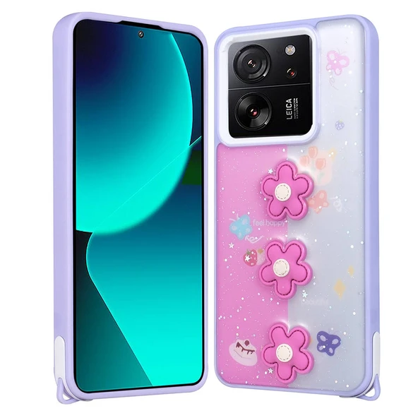 Xiaomi Mi 13T Pro Kılıf Parlayan Simli Kabartma Figürlü Zore Cevze Kapak - 8