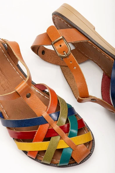 205-02 Taba Multi Ortopedik Hakiki Deri Kadın Sandalet - Resim 4