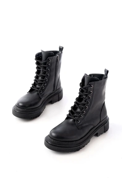 812-356 Siyah Bağcıklı Fermuarlı Günlük Kadın Bot - 3