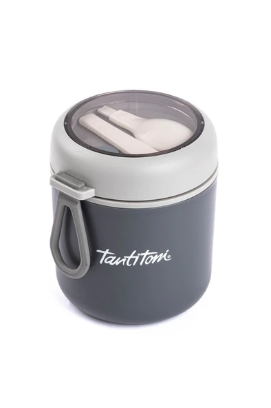TANTİTONİ GRİ PASLANMAZ ÇELİK YUVARLAK KAŞIKLI YEMEK TAŞIMA KABI 530ML (417455)