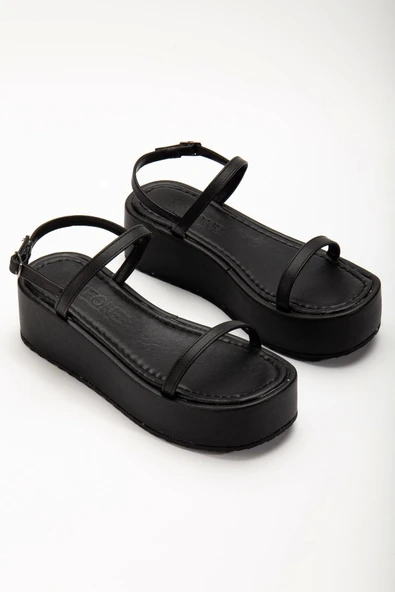 861-1027 Siyah Dolgu Topuk Kadın Sandalet - 4