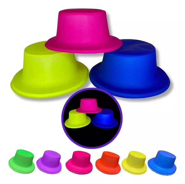 Neon Partisi Sarı Renk Plastik Fötr Şapka - 3