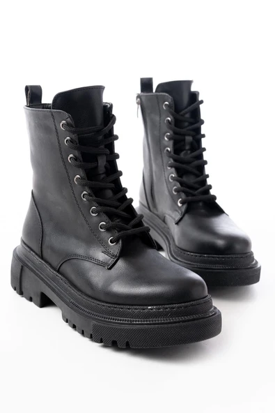 812-356 Siyah Bağcıklı Fermuarlı Günlük Kadın Bot - 4