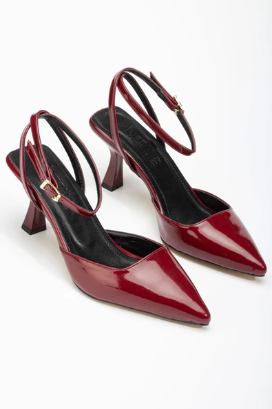 ST-004 Bordo Rugan Günlük 7 cm Topuklu Bayan Ayakkabı - Resim 4