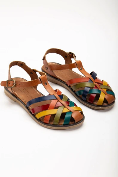 205-02 Taba Multi Ortopedik Hakiki Deri Kadın Sandalet - Resim 5