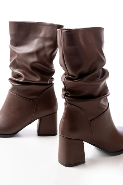 RS-2430 Kahverengi Topuklu Körüklü Günlük Kadın Bot - 4