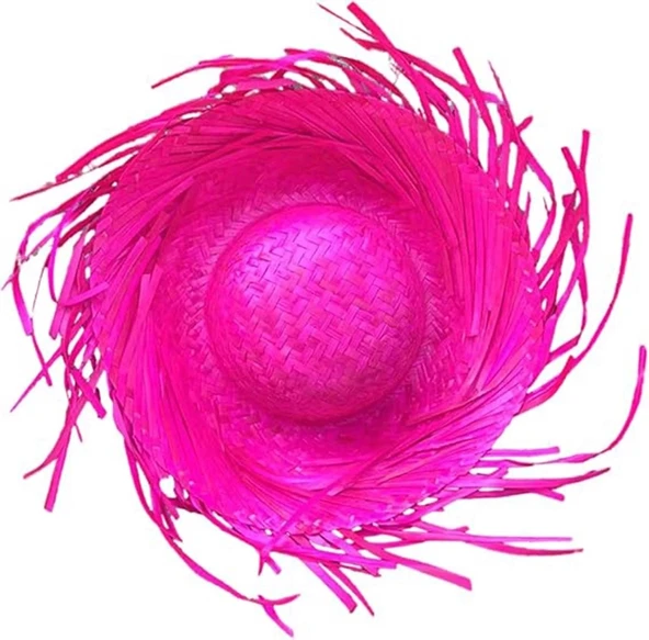 Tropikal Parti Pembe Fuşya Hasır Hawaii Şapkası 13x36 Cm - 4