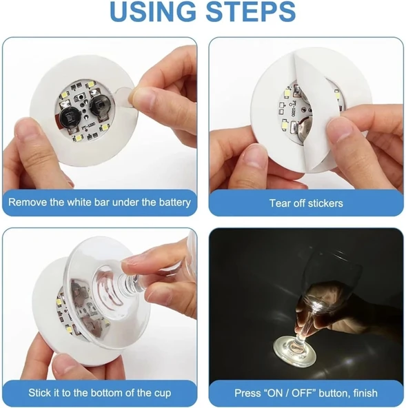 Işıklı Yapışkanlı Bardak Altı Aparatı Ledli 3 Modlu 6 Cm Çap 1 Adet - 5