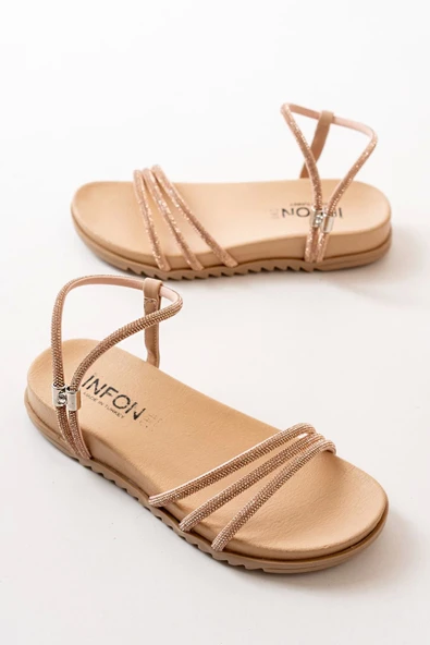 1001-1100 Nut Roze Taşlı Günlük Kadın Sandalet - 5