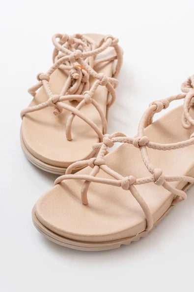 1001-1001 Nut Bilekten Bağcıklı Kadın Sandalet - Resim 4