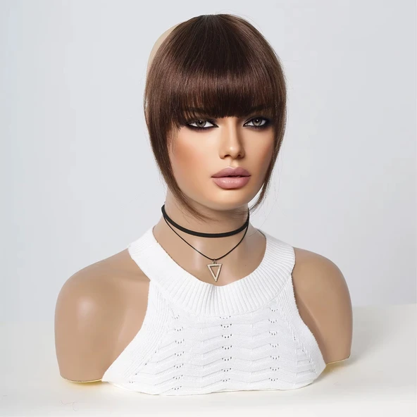 Yoğun Gerçek Saç Perçem - Kahverengi - Resim 3