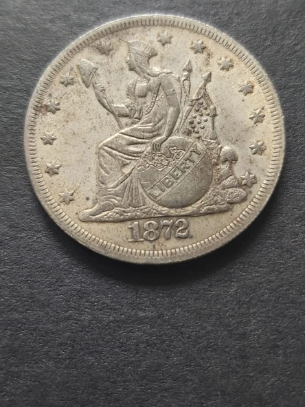 Escoines Koleksiyon 3996367e389c48d383 1872 Amerikan Ticaret Doları Eski Yabancı Madeni Para Gümüş - Resim 5