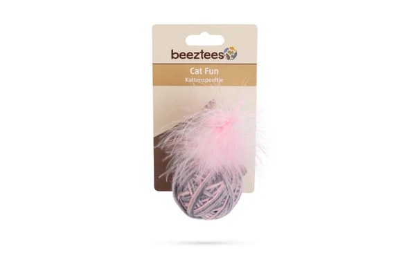 Beeztees Kedi Oyuncağı, Top Tüylü, Yün, Pembe ve Gri, 5cm - Resim 2