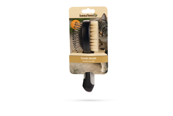 Beeztees Kısa ve Uzun Tüylü Kedi Çift Fırçası ve Tarağı, Çift Taraflı, Siyah Gri, 21cm - Resim 3