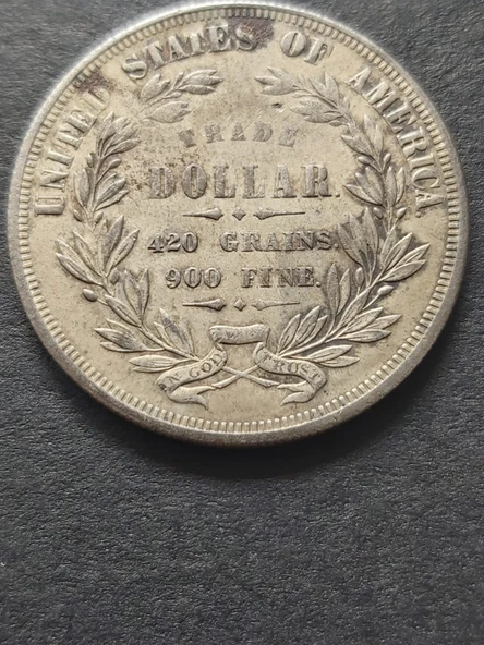 Escoines Koleksiyon 3996367e389c48d383 1872 Amerikan Ticaret Doları Eski Yabancı Madeni Para Gümüş - Resim 6